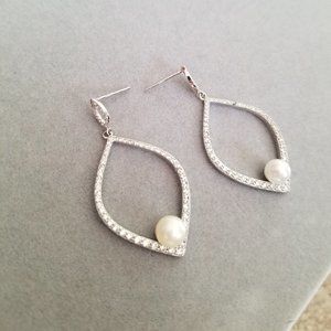 Pearl and Cubic Zirconia Drop Earrings